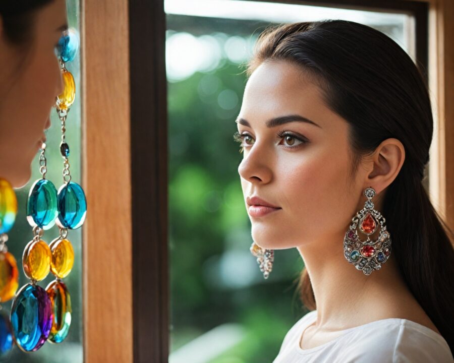 vidros coloridos em brincos statement: como combinar