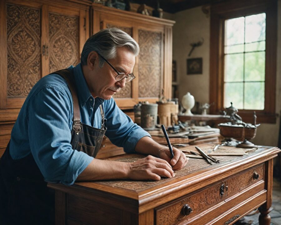 Técnicas de ebanisteria e marchetaria para móveis de luxo