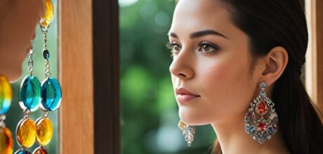 vidros coloridos em brincos statement: como combinar